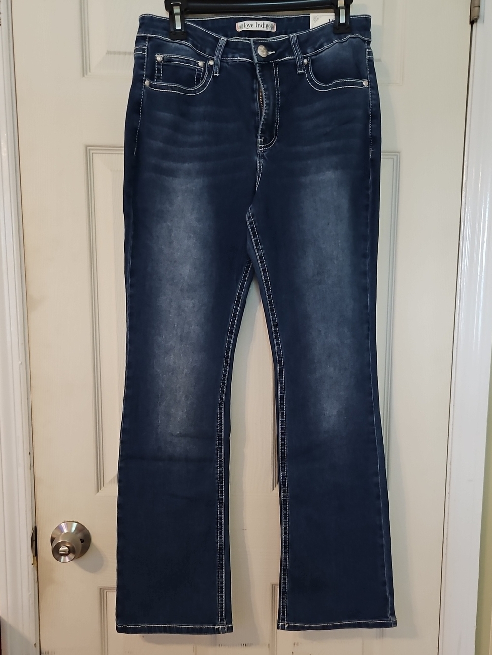 Love Indigo Women's Dark Wash Wide Leg Jeans